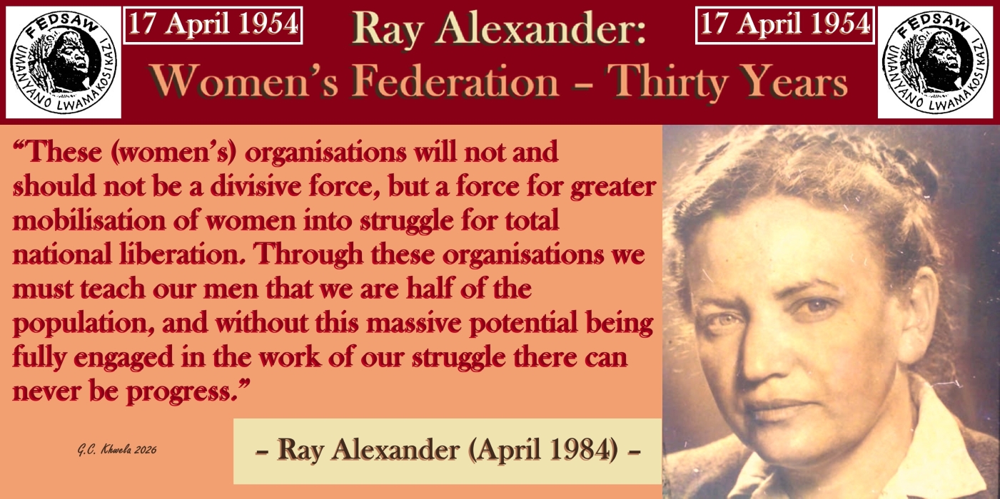 Read more about the article Ray Alexander: Women’s Federation – Thirty Years