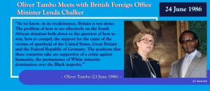 Oliver Tambo Meets with British Foreign Office Minister Lynda Chalker