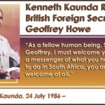 Kenneth Kaunda Rebukes British Foreign Secretary Geoffrey Howe